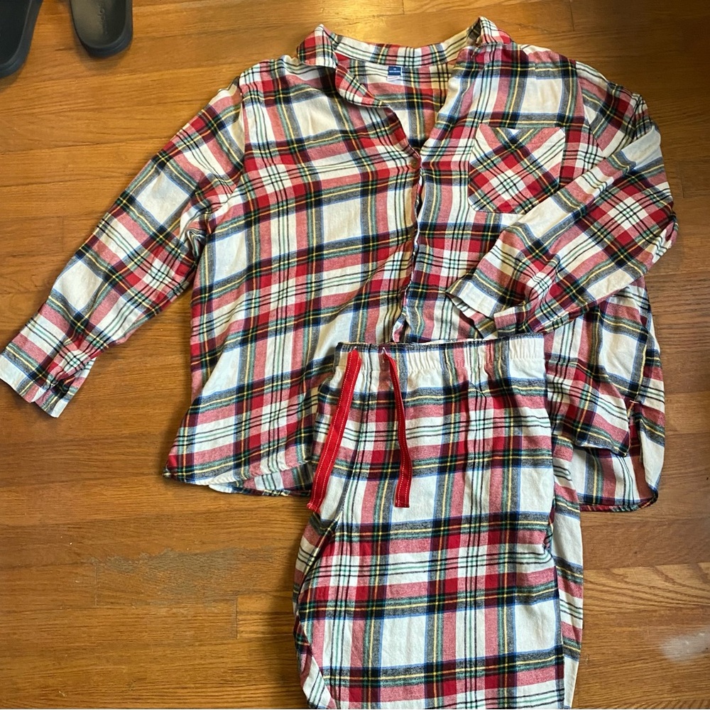 Old Navy. White Tartan. Printed Flannel Pajama Set. 3x.